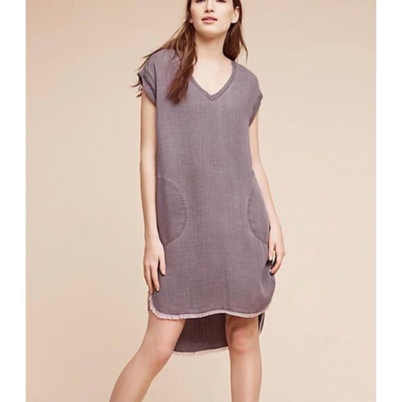 Cloth & Stone Tencel Fringe Dress Womens Size XS Grey High Low Pockets V Neck - Picture 1 of 11